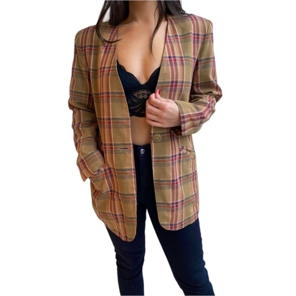 Plaid Linen Blazer By Prolog Vintage